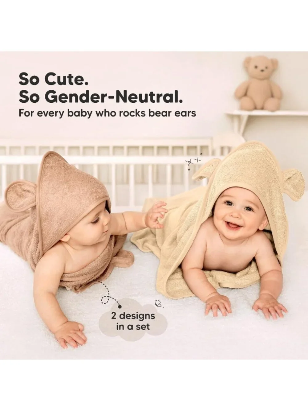 Soft Hooded Baby Towels 2-Pack for Newborns & Kids - Almond Color, 30x30 Inches